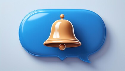 Fototapeta premium A blue speech bubble with a golden notification bell inside, symbolizing alerts or messages in a modern digital context.