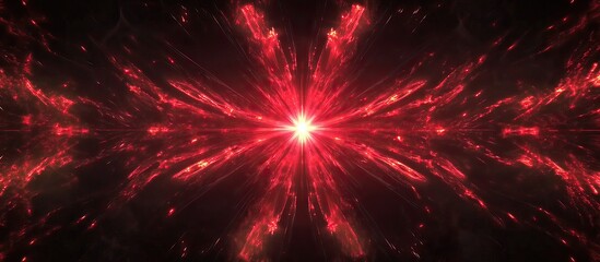 Abstract VJ loop red laser center radial streak shine ray light sparking on black background. 4K 3D...