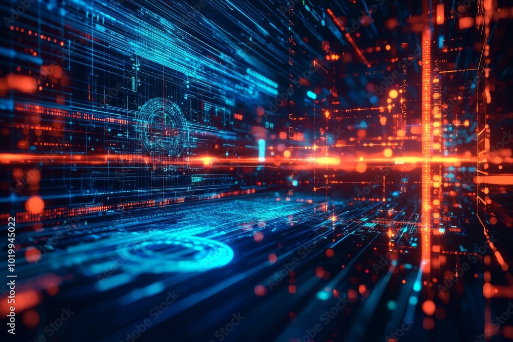 Wall mural digital technology background of data and network