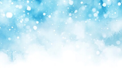 A background of blue watercolor painting of snow falling