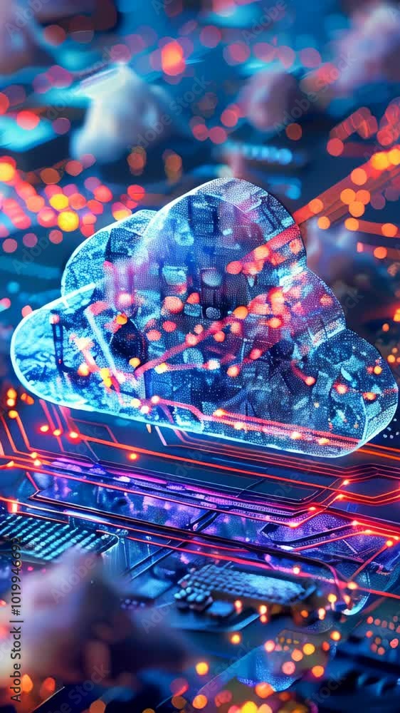 Poster blue abstract cloud data hologram. cloud storage and computing concept.