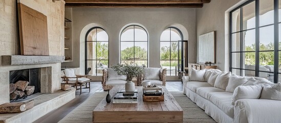 Fototapeta premium Rustic Living Room with Natural Light and Wooden Beams
