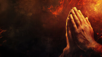 close up Hands clasped in prayer on grunge black and red background with copy space for all saints' day.