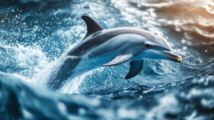 Naklejka premium close up of a dolphin swimming jumping to the surface of the ocean