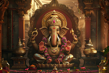 Fototapeta premium Beautiful greeting card with bright holiday composition for happy celebrate Ganesh Chaturthi