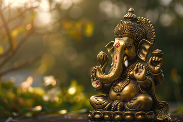 Fototapeta premium Beautiful greeting card with bright holiday composition for happy celebrate Ganesh Chaturthi