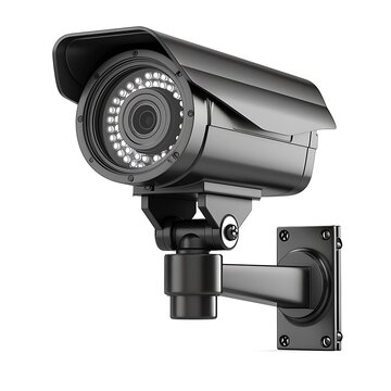 Black CCTV camera isolated on white background
