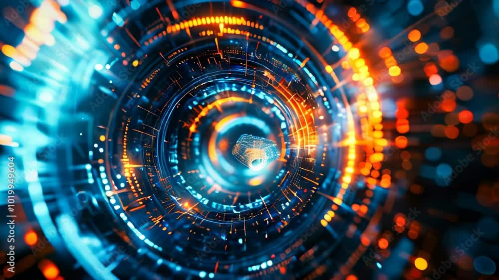 Aufkleber abstract futuristic digital background with circular elements and glowing lights
