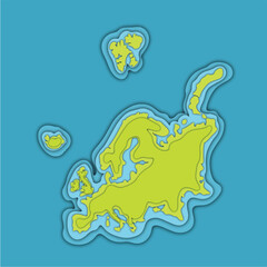 the continent of europe map illustration. paperucut, colored, and infographic concept. nature, civilization, territorial, geography, travel and education themes