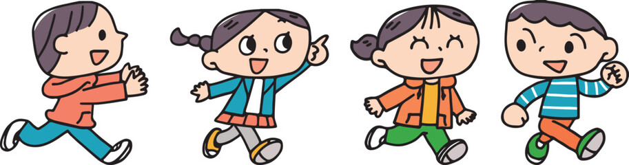 元気に走っている子供達のイラスト