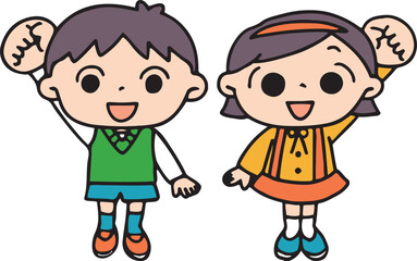 元気なポーズの男の子と女の子