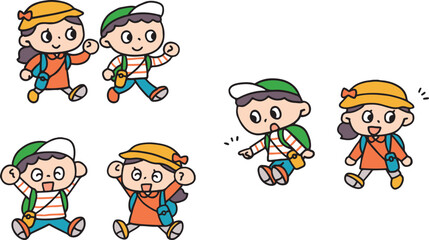 元気にあるく子供たちのセット
