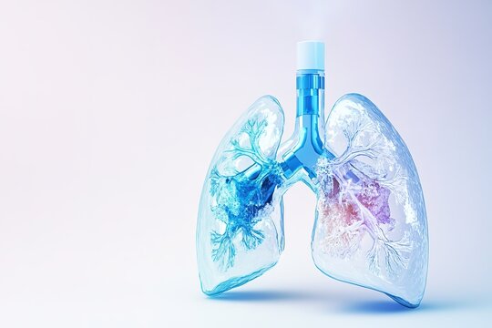 Glass lungs with e-cigarette concept on white background