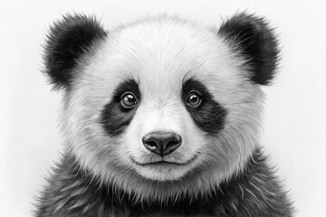 Naklejka premium Simple and Adorable Panda Sketch in Black and White Perfect for Children's Illustrations and Designs
