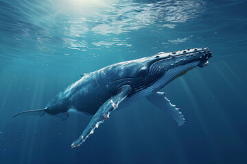Naklejka premium Fantastically beautiful majestic huge whale in ocean