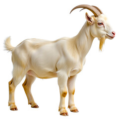 Fototapeta premium A Majestic White Goat: A captivating portrait of a pure white goat with a distinguished presence, standing proudly with a graceful stance.