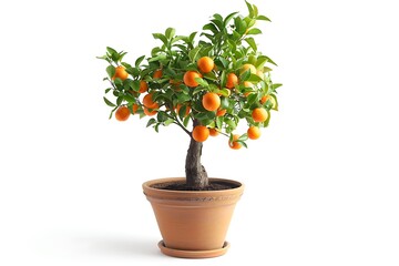 Citrus tangerine tree in pot isolated on white background