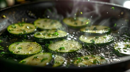 Zucchini Slices Frying in a Pan - Delicious and Healthy Recipe