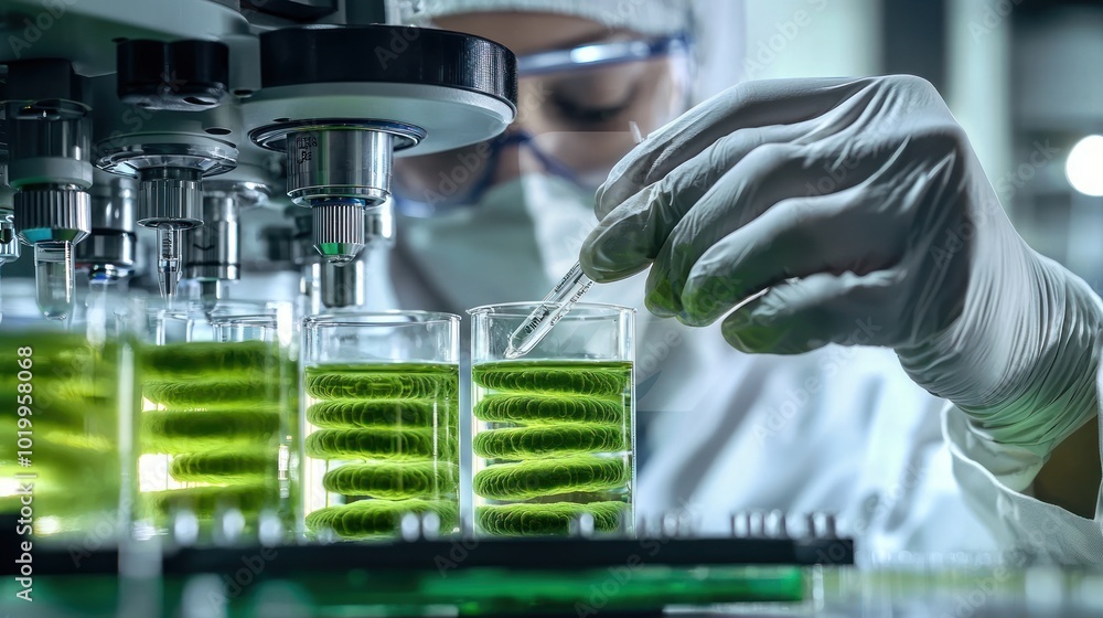 Aufkleber a scientist conducting experiments in a lab, studying the behavior of bacteria under controlled cond