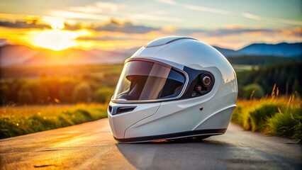 Obraz premium Sleek White Motorcycle Helmet on a Solid Background for Safety and Style in Riding Gear Accessories
