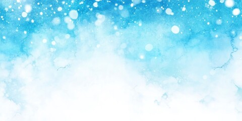 A background of blue watercolor painting of snow falling