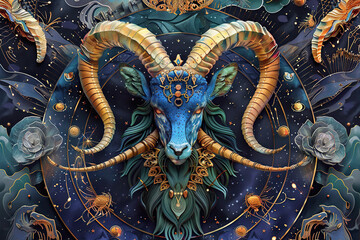 Fototapeta premium Astrological composition with concept of Capricorn zodiac sign symbol