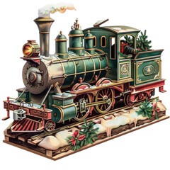Fototapeta premium Christmas Locomotive Isolated on Transparent or White Background, PNG