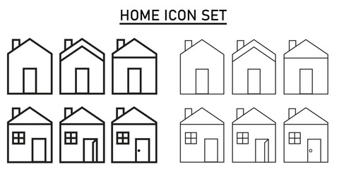 Thick and bold line simple home icon set, minimal outline design for real estate and property.
