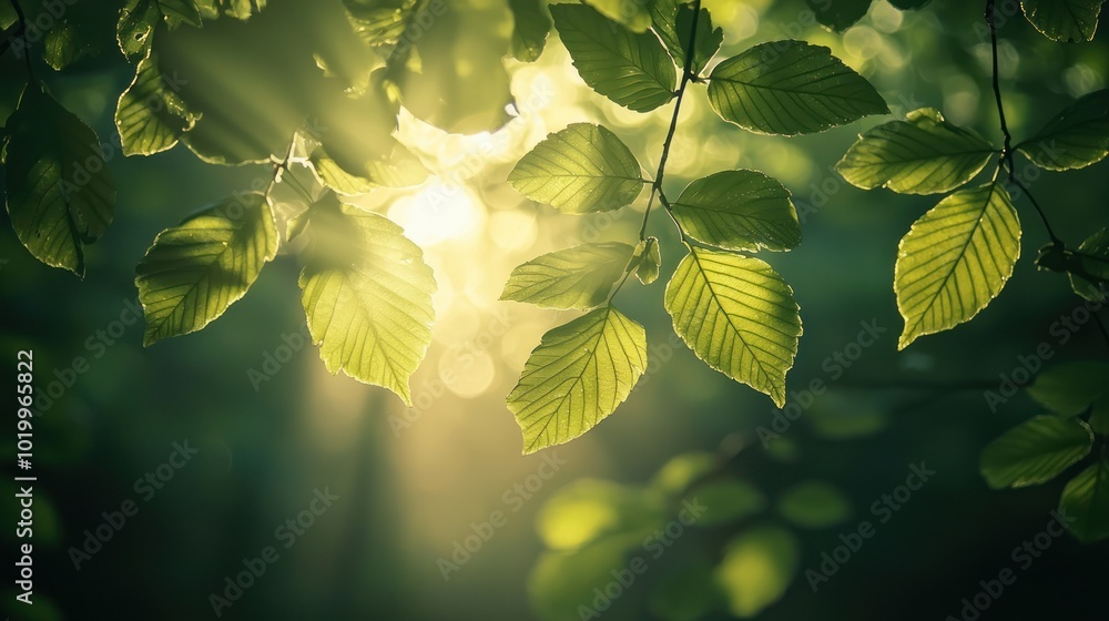 Poster leaves illuminated by sunlight, creating a mesmerizing backlit effect in a forest