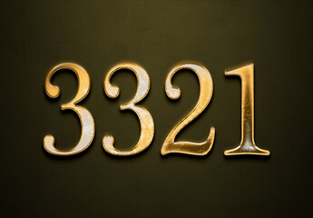 Old gold effect of 3321 number with 3D glossy style Mockup.