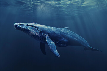 Fototapeta premium Fantastically beautiful majestic huge whale in ocean