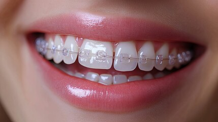 Obraz premium Close-up of a Smiling Mouth with Clear Braces