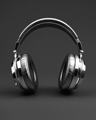 Stylish silver headphones on a sleek black background, perfect for music lovers and audiophiles looking for premium sound.