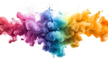 Abstract colorful paint explosion in water, isolated on white background.