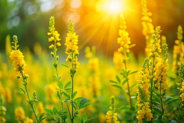 Obraz premium Melilotus Officinalis Flowers in Summer Landscape Photography - Blurred Green Background for Nature Lovers