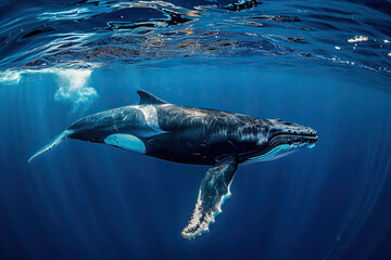 Fototapeta premium Fantastically beautiful majestic huge whale in ocean