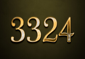 Old gold effect of 3324 number with 3D glossy style Mockup.
