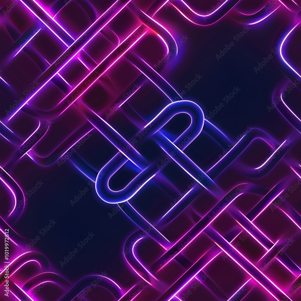 Poster seamless neon pattern with intertwined illuminated lines for modern graphic design