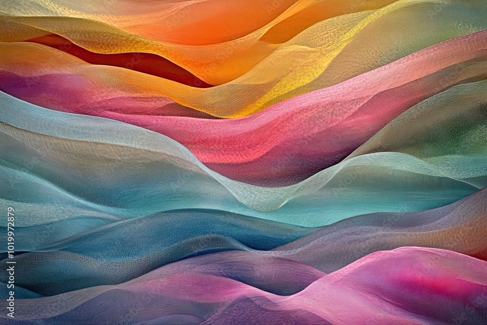 Poster abstract waves of colorful fabric with textured surface