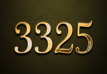 Old gold effect of 3325 number with 3D glossy style Mockup.