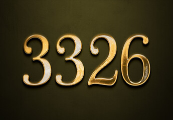 Old gold effect of 3326 number with 3D glossy style Mockup.