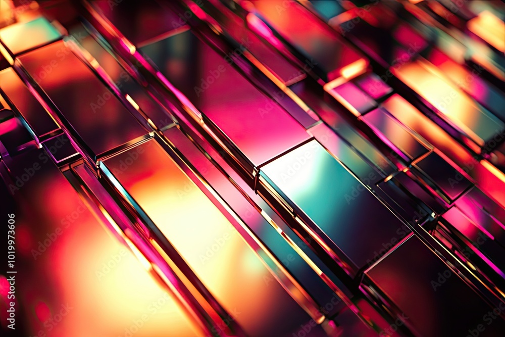 Poster abstract pattern of shiny, diagonal, multicolored rectangular prisms