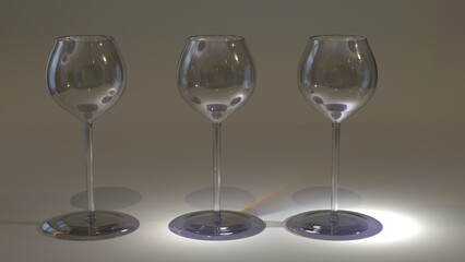 3D tree wine glasses with realistic caustics and dispersion.