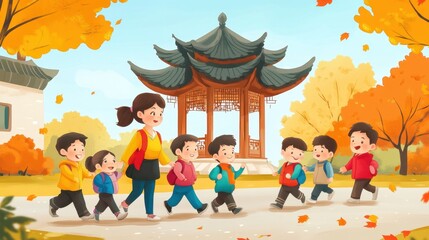 People on an autumn outing.