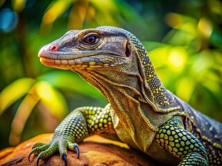 Fototapeta premium Striking Bengal Monitor Lizard in Natural Habitat, Showcasing Unique Scales and Lively Behavior