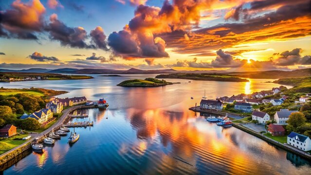 Stornoway Scotland Coastal Landscape with Dramatic Skies and Tranquil Waters at Sunset