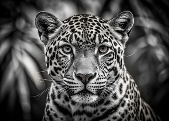Obraz premium Striking Black and White Portrait of a Majestic Jaguar in Natural Habitat Captured in Detail