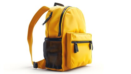 Yellow backpack on a white background