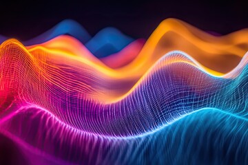 Abstract Colorful Digital Landscape with Wavy Lines and Grid Pattern
