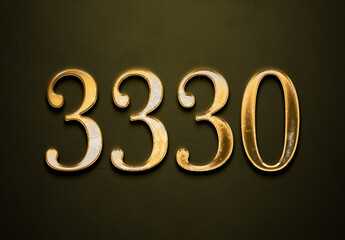 Old gold effect of 3330 number with 3D glossy style Mockup.